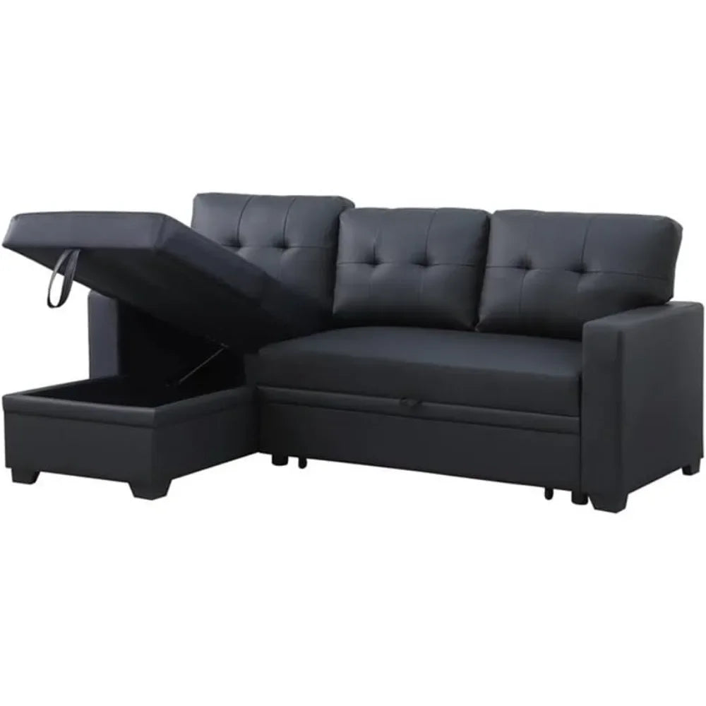 Reversible Polyester Sleeper Sofa with Convertible Storage, Chaise, and Tufted Cushions