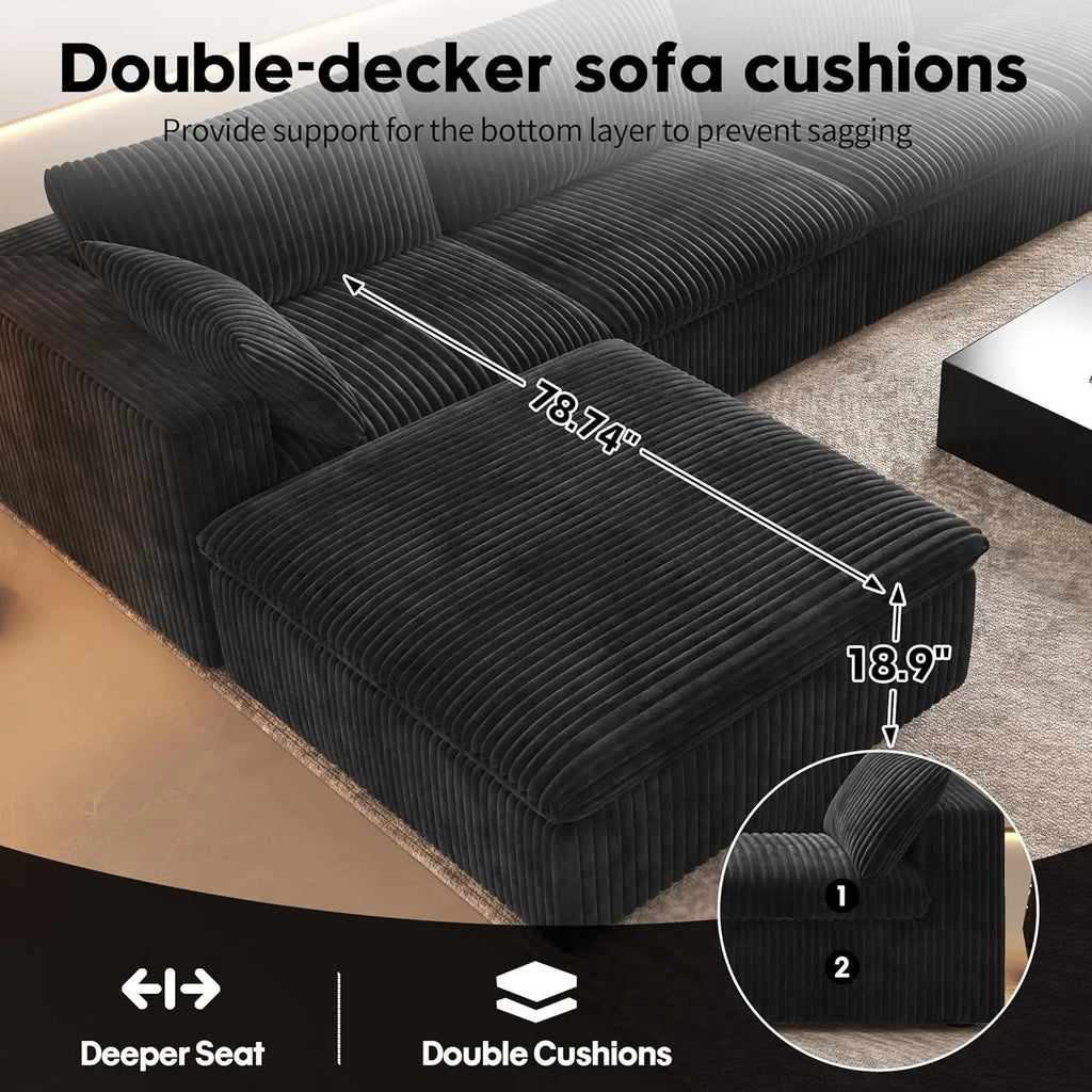 157.5" U Shaped Modern Sofa Modular Sectional Cloud Couch with 2 Ottoman,Deep Seat Upholstered Couches with Corduroy Fabric