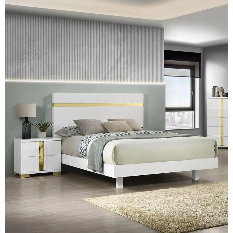 Modern 3-Piece Bedroom Set, Full Size Bed with LED, 2 Nightstands, Mattress Ready Furniture, Acrylic Trim Design