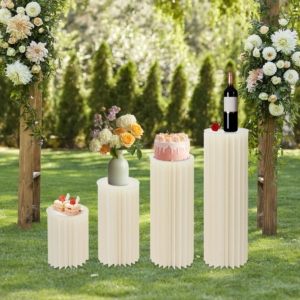 4Pcs Foldable Cardboard Flower Stands/ Wedding Centerpieces/ Display Dessert Table Column for Party/ Garden Decor (40+60+80+100cm)