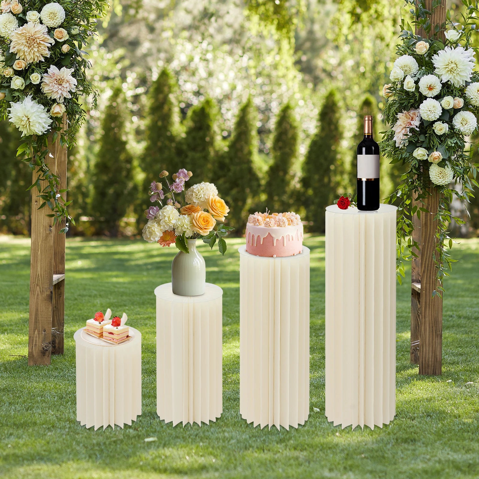 4Pcs Foldable Cardboard Flower Stands/ Wedding Centerpieces/ Display Dessert Table Column for Party/ Garden Decor (40+60+80+100cm)