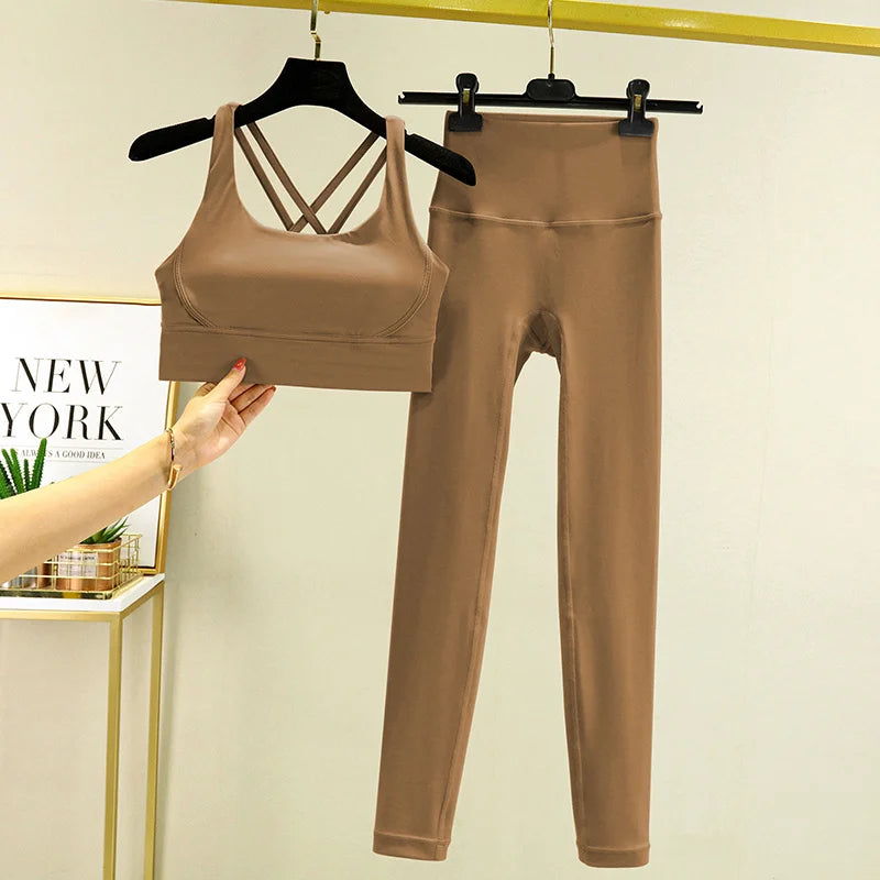 TRY TO BN Women's Tracksuit Yoga Set Fitness Leggings/ Sports Bra/ Naked Sportwear Breathable Workout Two Pieces Suit Gym Clothes