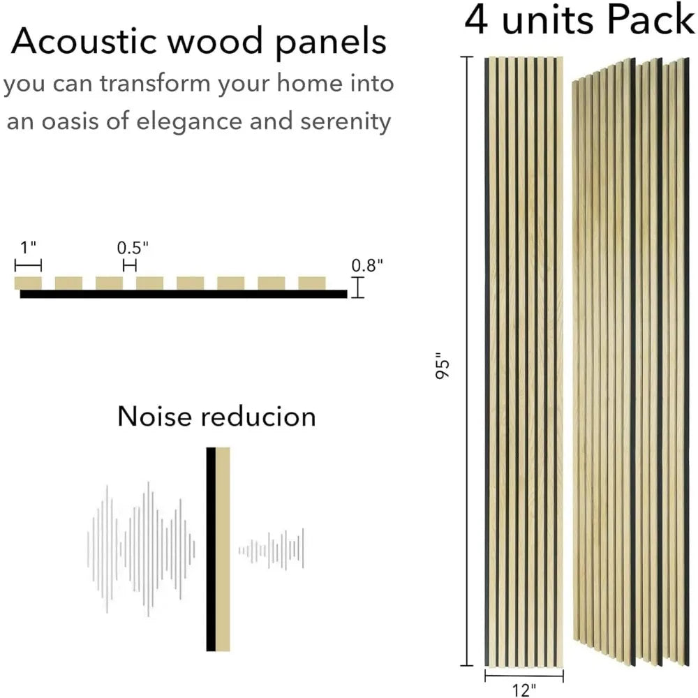 Oak Acoustic Wall Panels/ 4-Pack - 94.49 x 12 - Decorative Soundproof Wood Panels