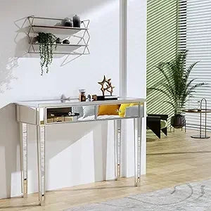 Silver Hallway Console Table with Two Drawers for Entryway and Living Room, Perfect for Bedroom Desk and Sofa Side Tables