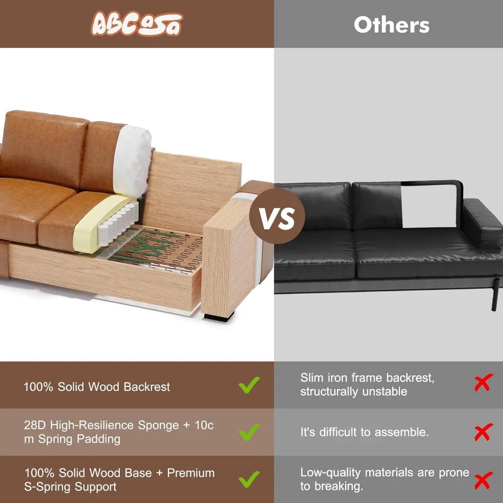 85" Faux Leather Couch with Padded Cushions, Mid-Century Modern Sofa with Extra Deep Seats, 3-Seater Sofa Couch for Living Room