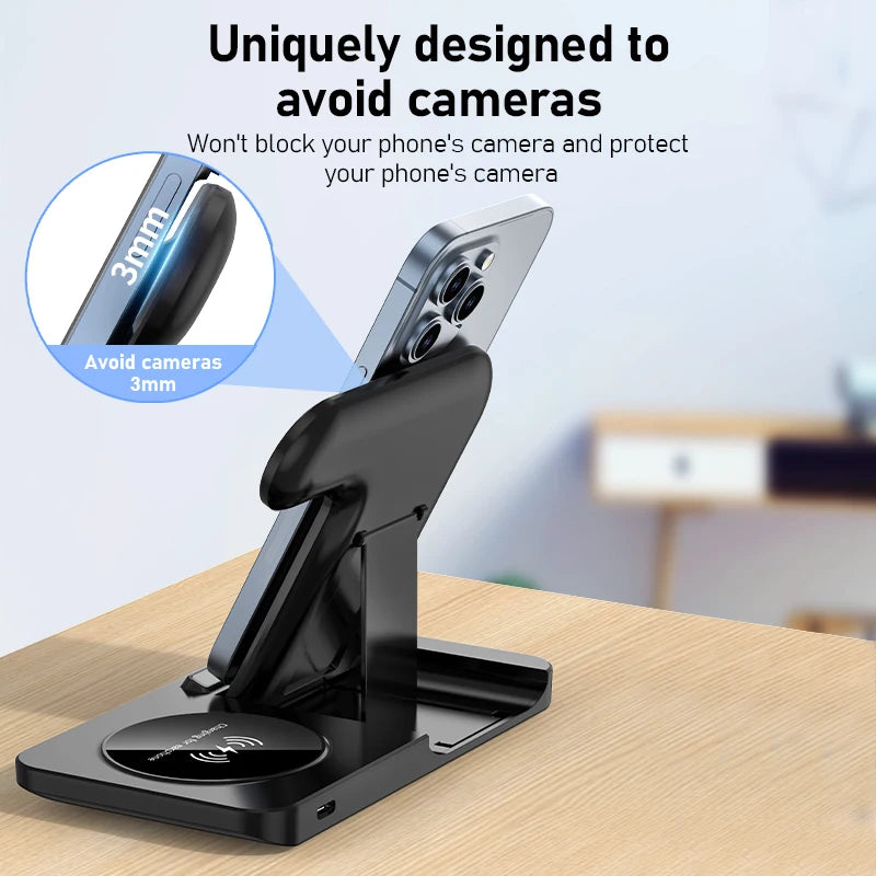 Desk Fast Wireless Charger Stand Pad/ Foldable Fast Charging Station Dock for iPhone 16 15 14 13 12 Pro Max Apple Watch, Air Pods