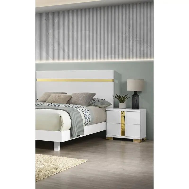 Modern 3-Piece Bedroom Set, Full Size Bed with LED, 2 Nightstands, Mattress Ready Furniture, Acrylic Trim Design