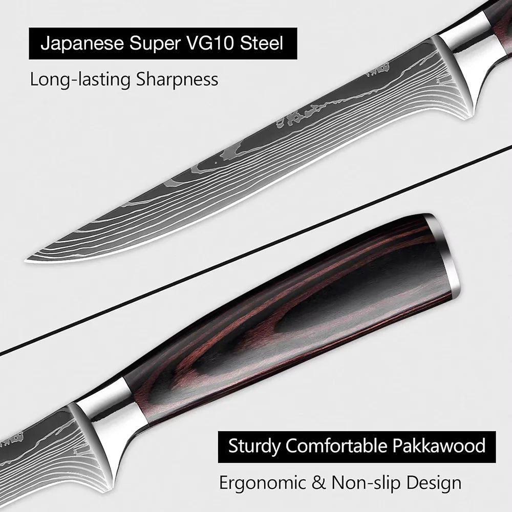 Kitchen Knife 6PCS Set Stainless Steel,Includes Chef's Knife, Bread, Boning Knife,Fruit Knife, with Stainless Steel Knife Holder