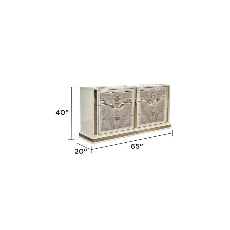 Modern Style 4-Piece Queen Upholstered Bedroom Set with Wood and Gold Accents in Beige