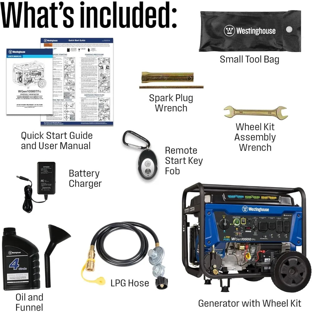 Westinghouse 13500W Tri-Fuel Portable Home Backup Generator with Remote Electric Start and Transfer Switch Capability