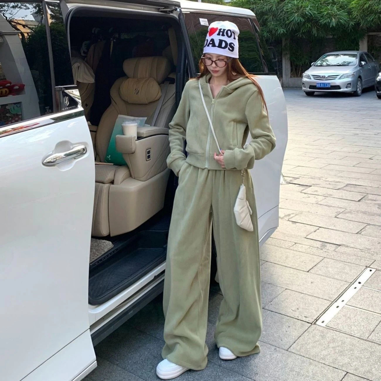 Fashion Set Women Hooded Sweatshirt Jacket Top Long Pants Wide Leg Pants Floor-Length Pants Two-Piece Set