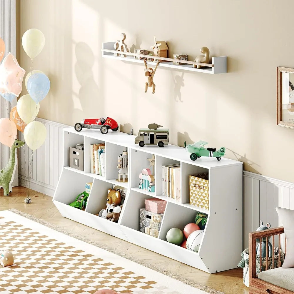 Kids Bookshelf Toy Storage Organizer, 5-Cubby Bookcase with Footboard, White Children's Furniture