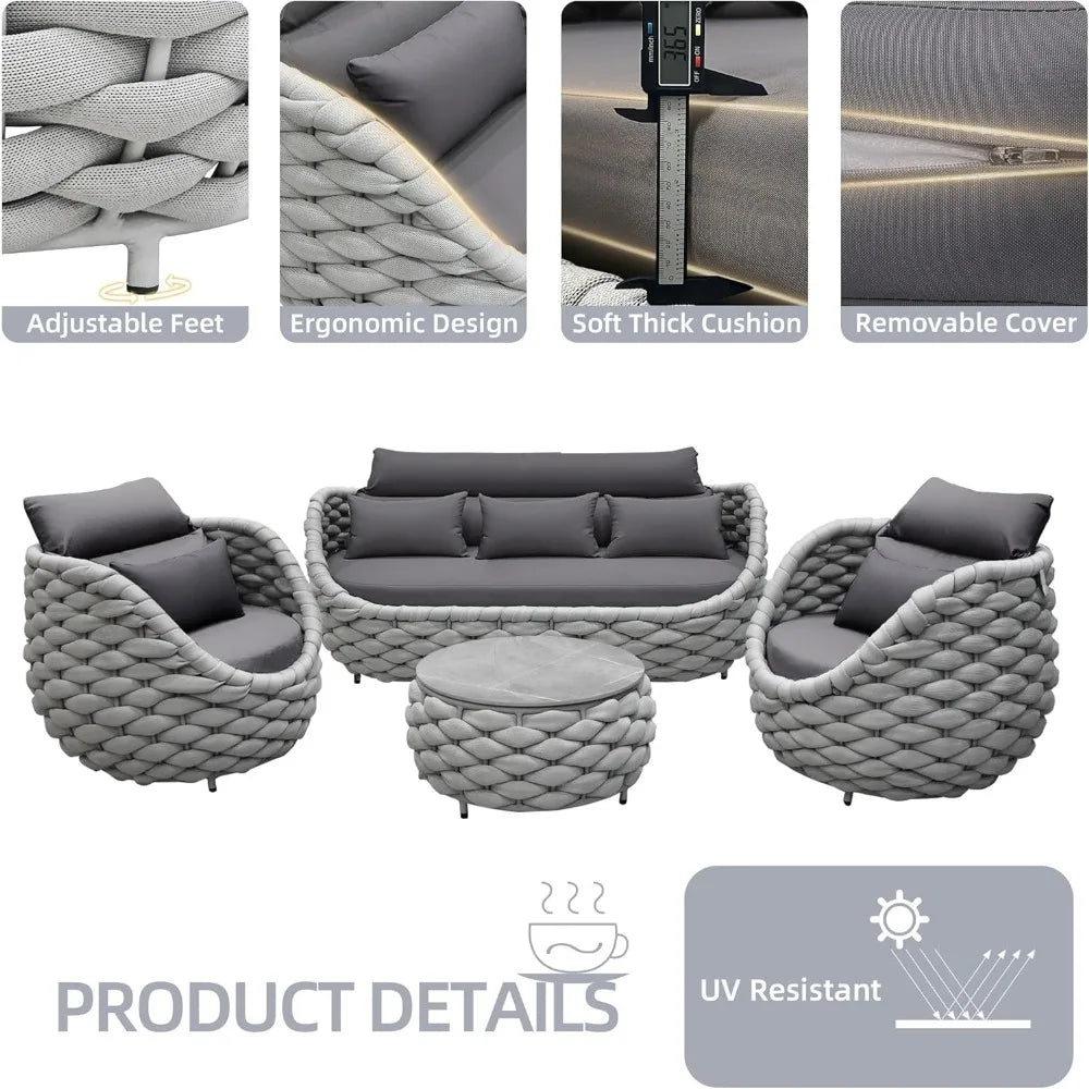 Outdoor Patio Furniture Set 6 Pieces Aluminum Sectional Sofa, Metal Patio Conversation Set