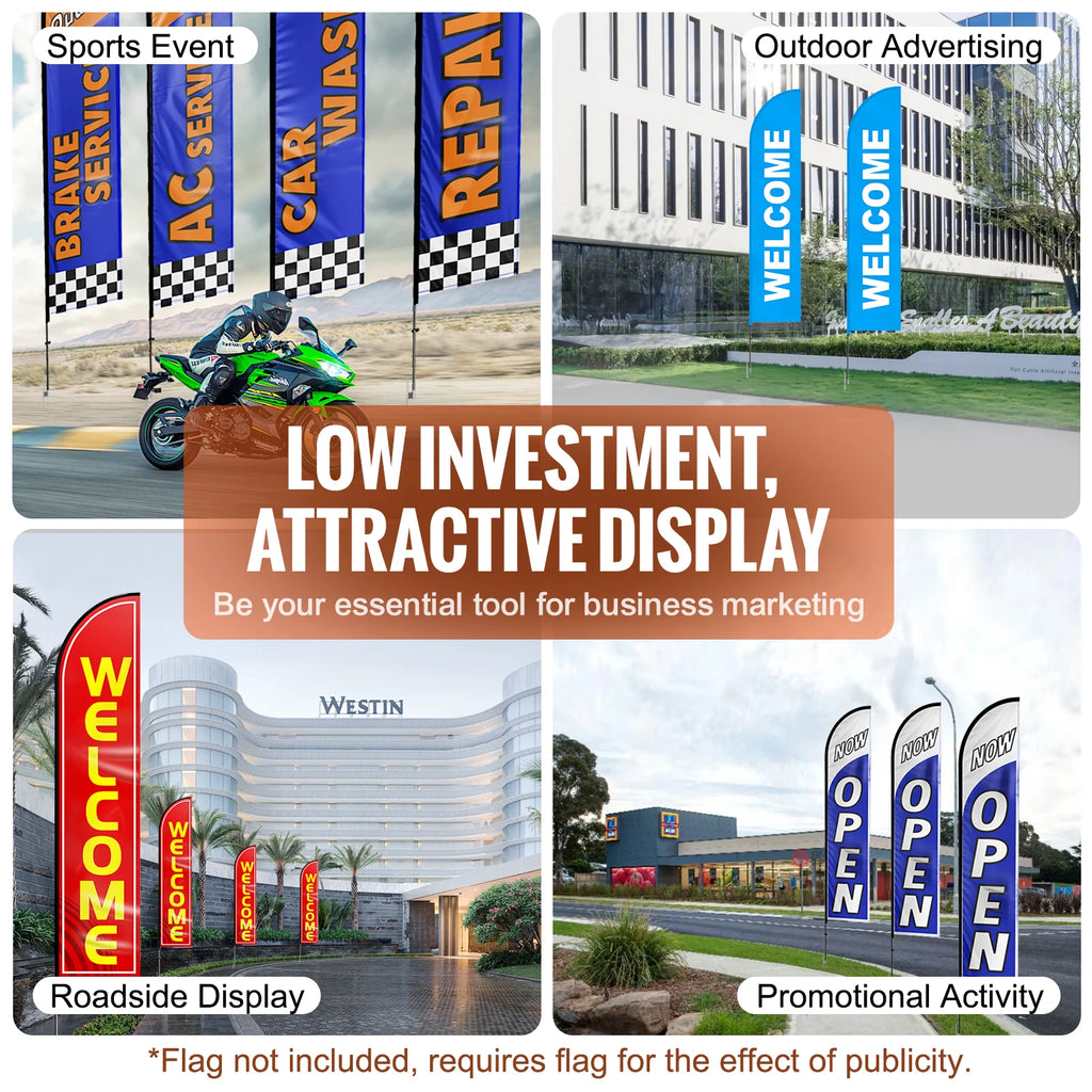 Feather Flag Pole Kit/ 3Packs Advertising Flag/ 16.3ft Sign Flag Poles for Business Advertising/ Flags Outdoor with Ground Stakes