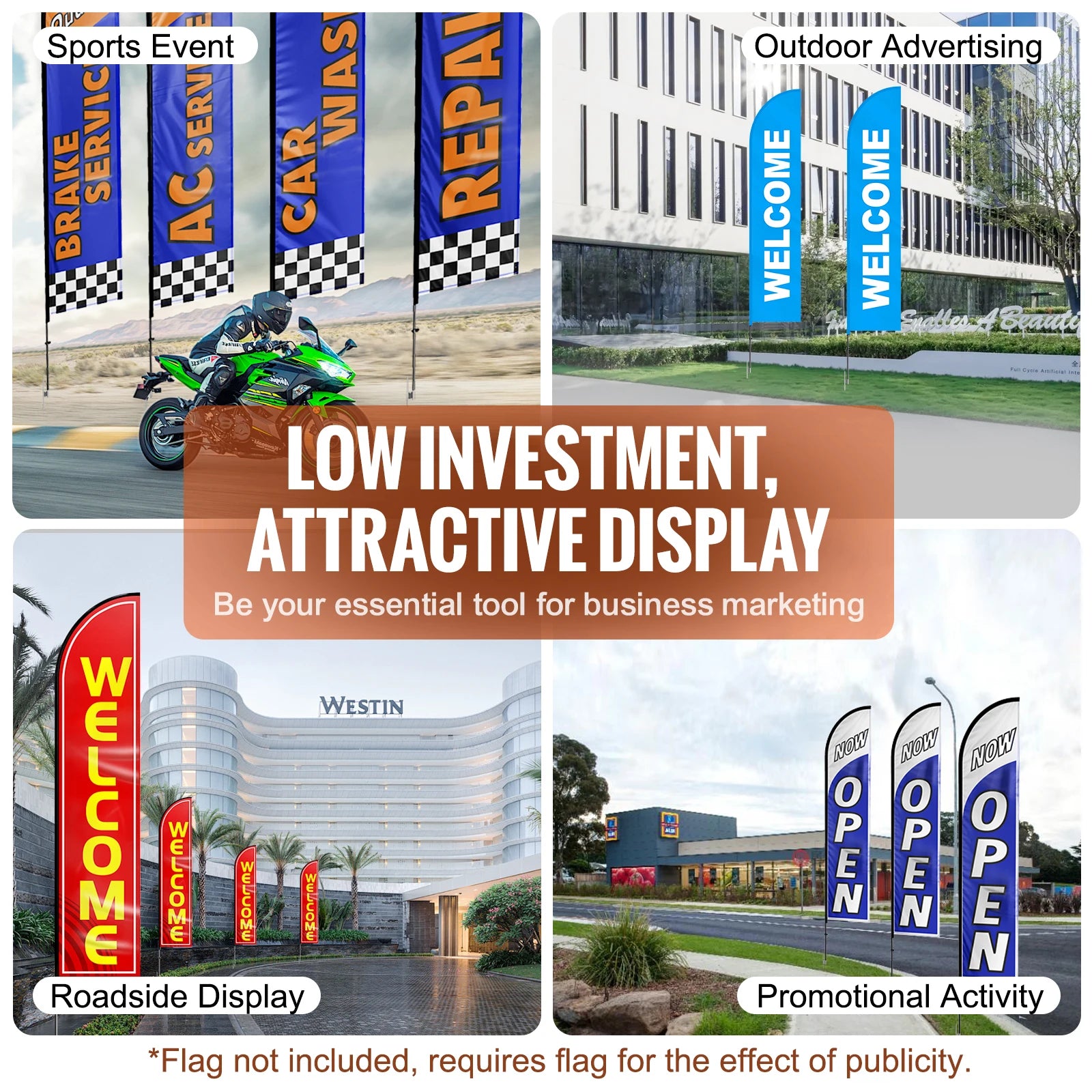 Feather Flag Pole Kit/ 3Packs Advertising Flag/ 16.3ft Sign Flag Poles for Business Advertising/ Flags Outdoor with Ground Stakes