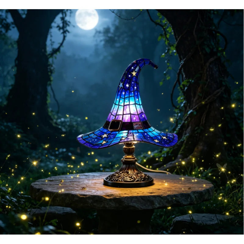 Halloween Novelty Witch Hat Lamp, Gothic Hat Lamp Desktop Ornament, USB Plug-in LED Light Decoration