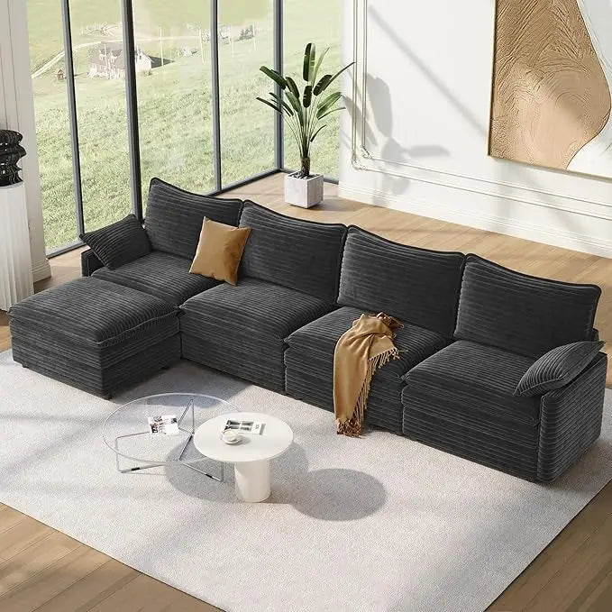 142" Cloud Couch Sectional Modular Sofa, Comfy Sectional Couch with Ottoman Deep Seat Chenille L Shaped Sofa, Modular Couches
