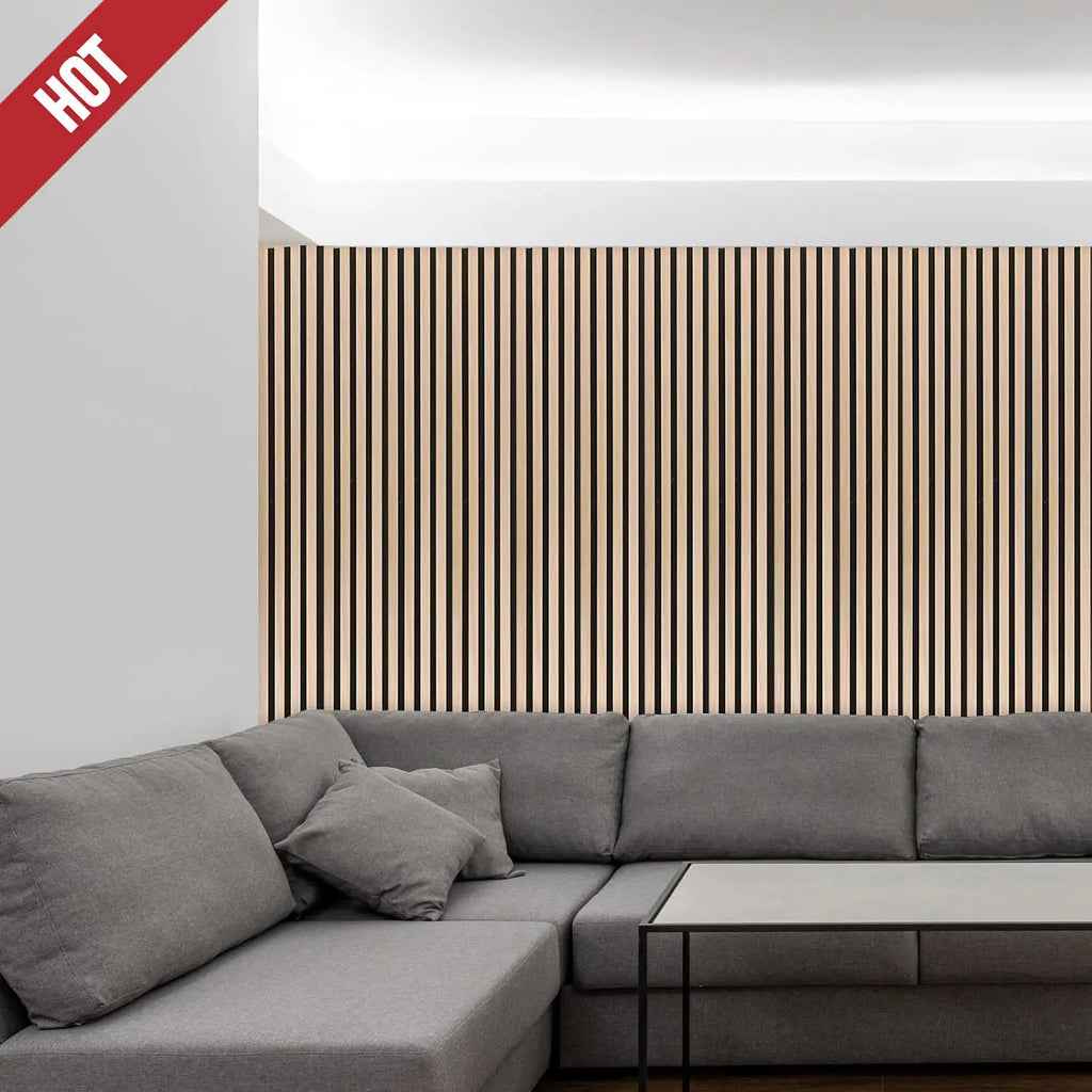 Wood Wall Panels, 9 Feet Acoustic Slat Wall Panels, Decorative Slat Wall Paneling, Natural Oak, 6-Piece