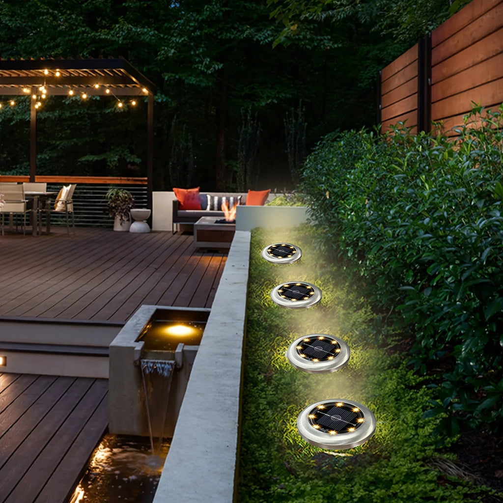 10pcs Solar Ground Light Outdoor Waterproof 8LED Disk Light for Garden Pathway, Yard, Driveway, Landscape Decorative In-ground Lamp