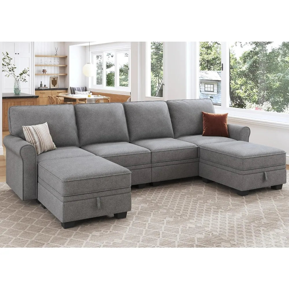 Storage-Enabled Convertible Sectional Sofa with 6 Seats and Reversible Chaise for U-Shaped Living Room Arrangement
