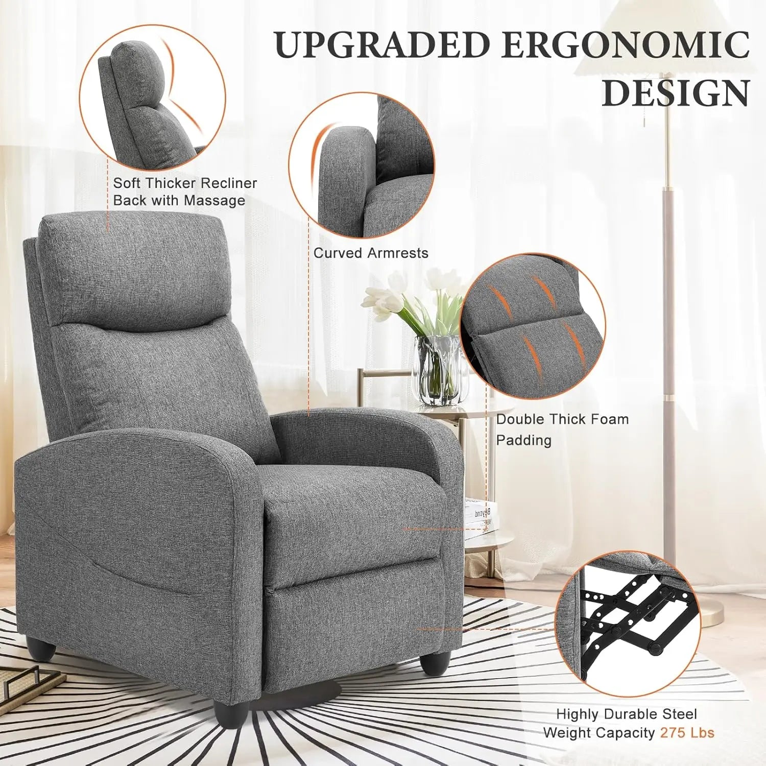 Recliner Chair for Adults, Adjustable Home Theater Seating with Lumbar Support for Any Room