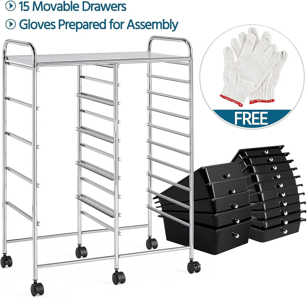15 Drawers Rolling Storage Cart/ Multipurpose Mobile Rolling Utility Storage Organizer Cart/ Tools/ Scrapbook Paper Organizer