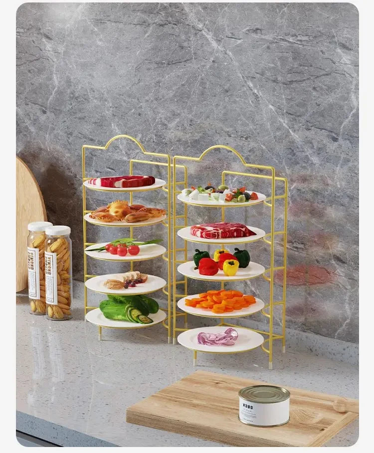 Kitchen Storage Shelf Multilayer Metal Shelves Wall-Mounted Dish Storage Rack Kitchen Table Top Organizer Preparation Dish Rack