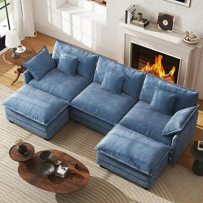 111.4” Modular Sectional Sofa, U Shape Cloud Couch , 2 Movable Ottomans, with Soft Pillows