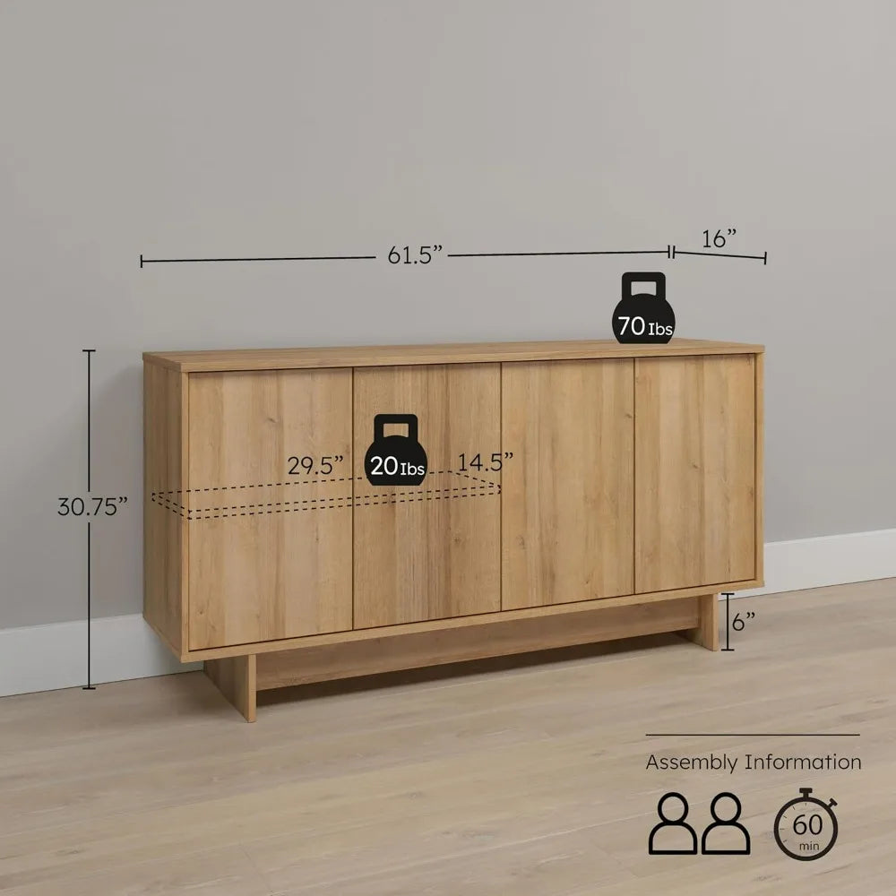 Elegant Natural Oak Sideboard: Versatile Storage Cabinet for Living Spaces, Kitchen, and Entryways