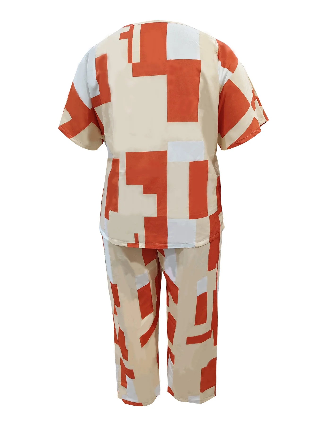 Plus - Size Retro Geometric Set! Brown & White Color - Block, Slay Your Daily Outings