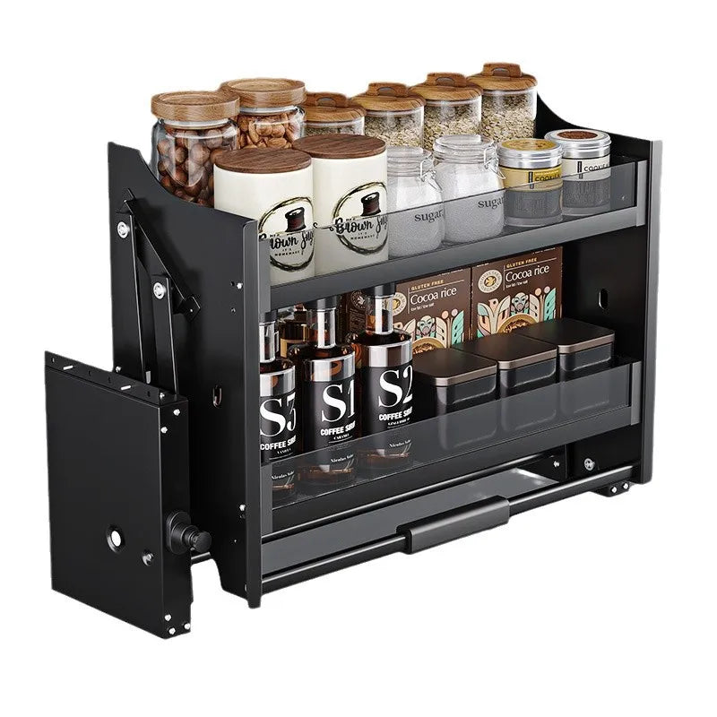 Kitchen Lifting Basket Cabinet/ Up and Down Buffer/ Open Door Kitchen Cabinet Storage Rack/ Seasoning Basket/ Kitchen Furniture