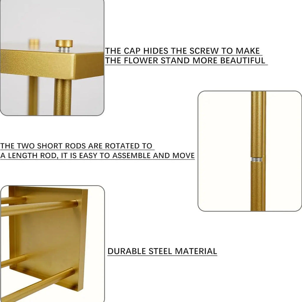 4pcs 31.5 Inch Rectangular Gold Metal Flower Stand Vase Column for Wedding Party Home Decor Flower Display Rack