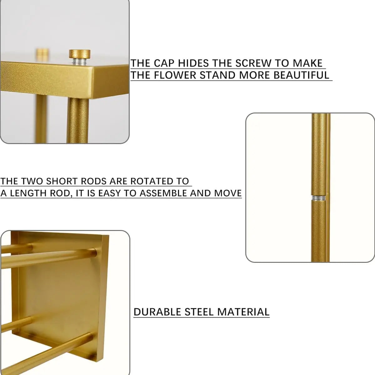 4pcs 31.5 Inch Rectangular Gold Metal Flower Stand Vase Column for Wedding Party Home Decor Flower Display Rack
