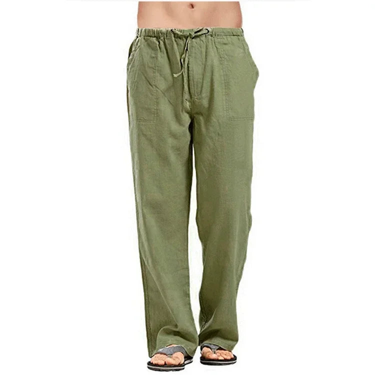 Men's Cotton Linen Pants/ Summer Solid Color Breathable Linen Trousers/ Male Casual Elastic Waist Fitness Pants
