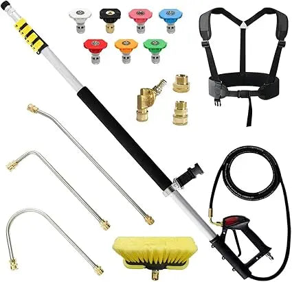 Aluminum Telescoping Pressure Washer Wand 24 Feet with 2 Extension Wands, Gutter Cleaner, and 7 Nozzles