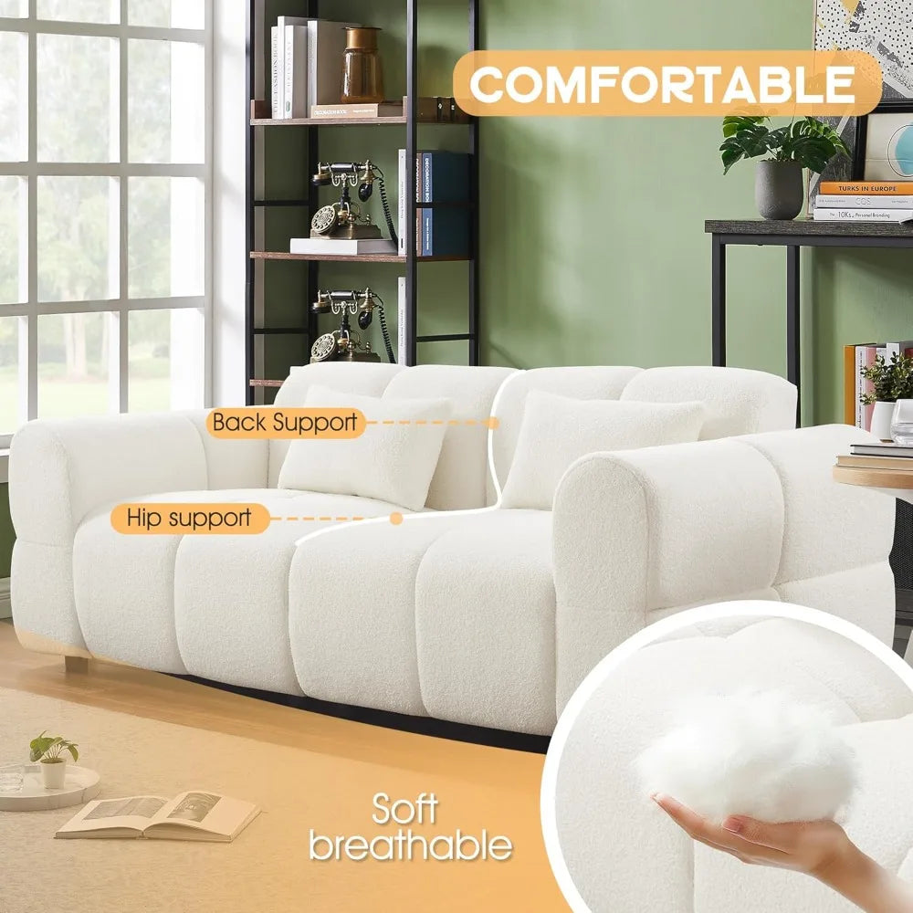 80" Upholstered 3-Seater Boucle Couch | Comfy Deep Seat Lambswool Cloud Sofa | Modern Oversized Loveseat for Living Room