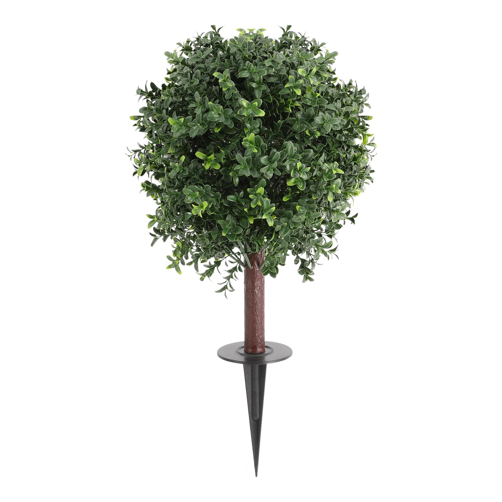 Set of 4 Artificial Boxwood Topiary Ball Trees, 25.6in Faux Potted Plants, UV Resistant, Outdoor Fake Shrubs with Ground Spikes, Realistic Green Foliage, No Fade, No Maintenance, Easy Install, for Garden, Patio, Porch, Home,