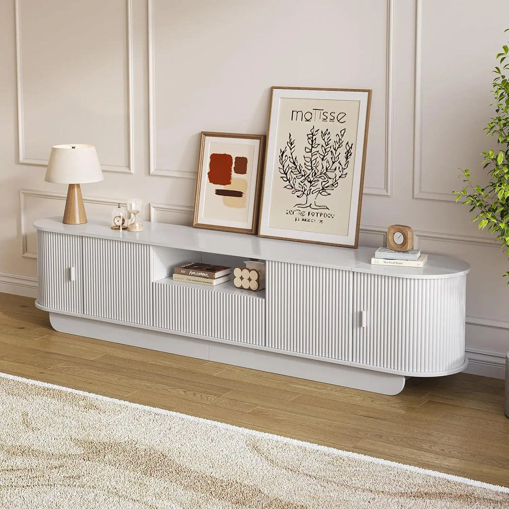 86.61'' TV Stand for 55-85" TV, Modern Entertainment Center with Large Storage Cabinet & Open Shelves, TV Console