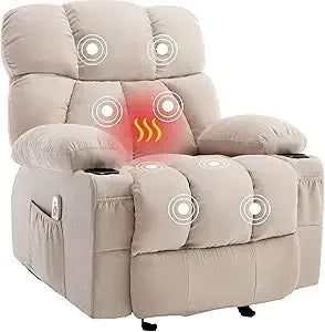 Massage Rocker Recliner Chair with Heat and Vibration, Ergonomic Rocking Lounge Chair , Comfy Overstuffed Recliner