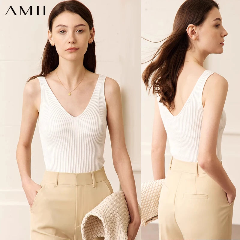 Minimalism Summer New Women's Camisole Tops Office Lady Solid V-neck Sexy Slim Vest Girls Tank Streetwear Tops 12321058