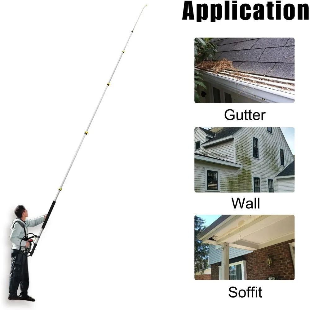Aluminum Telescoping Pressure Washer Wand 24 Feet with 2 Extension Wands, Gutter Cleaner, and 7 Nozzles