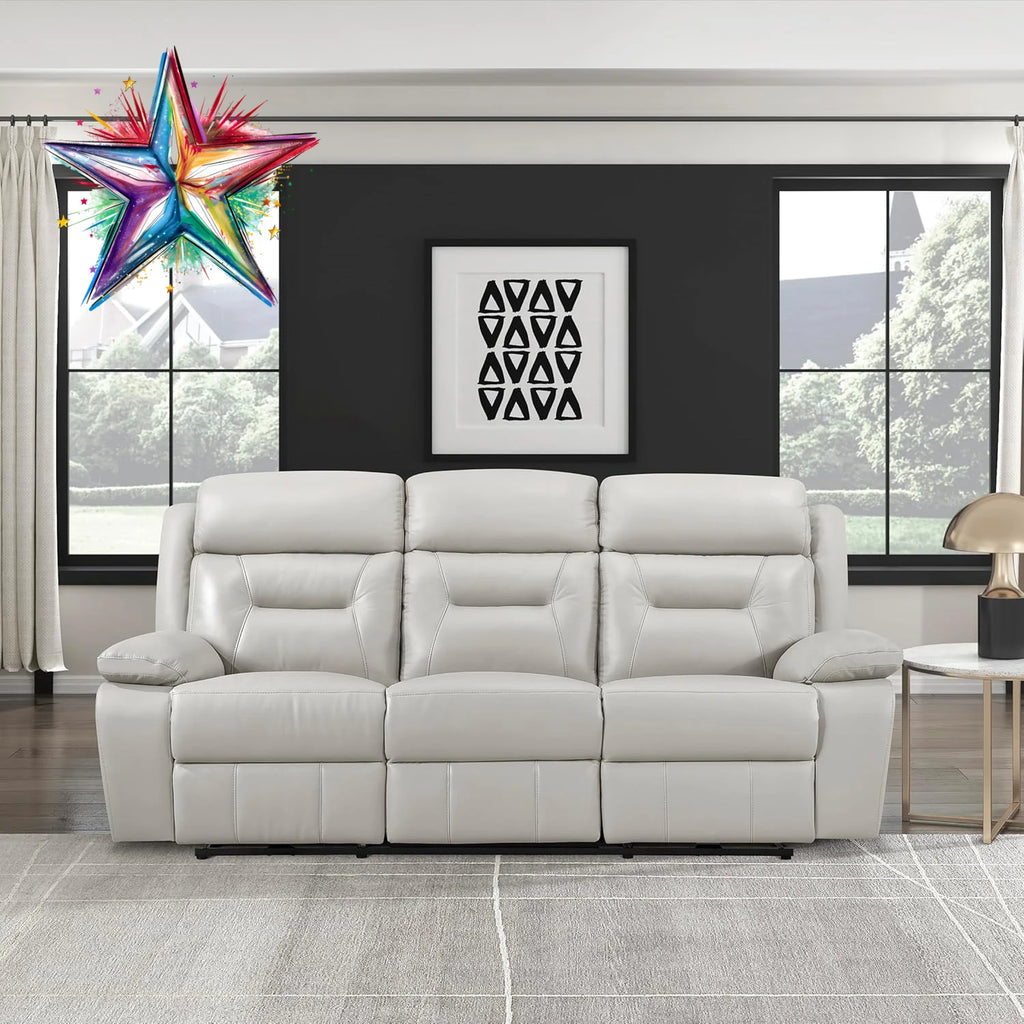 Power Double Recliner Sofa, Top Grain Leather Match Reclining Sofa with Pillow Top Armrests, Home Theater Seating, Wall Hugger