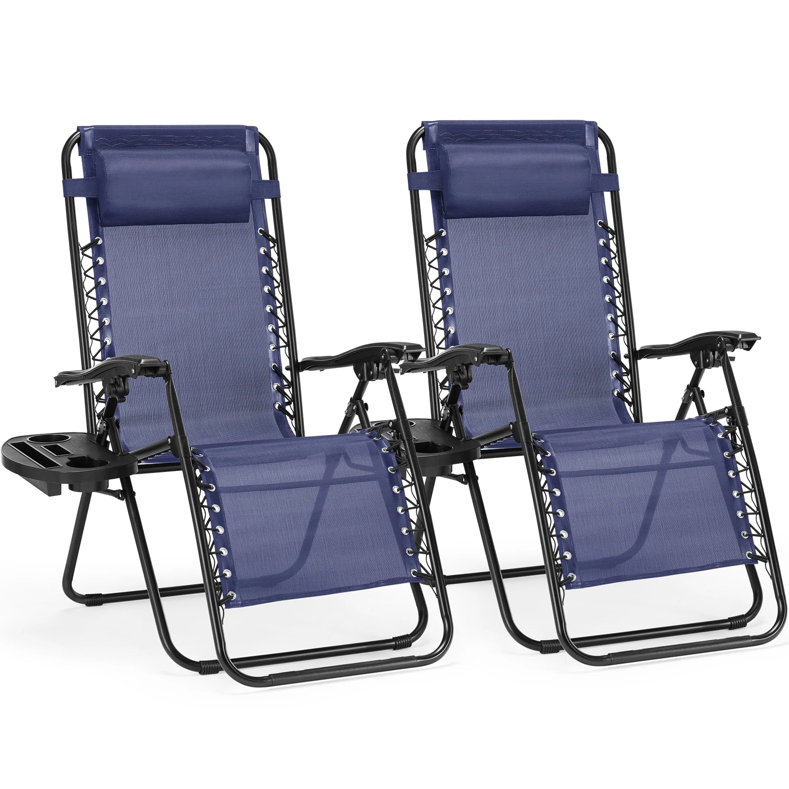 Zero Gravity Portable Recliner Camping Patio Outdoor Garden Lounge Chair with Cup Holder Trays Adjustable Pillow for Backyard
