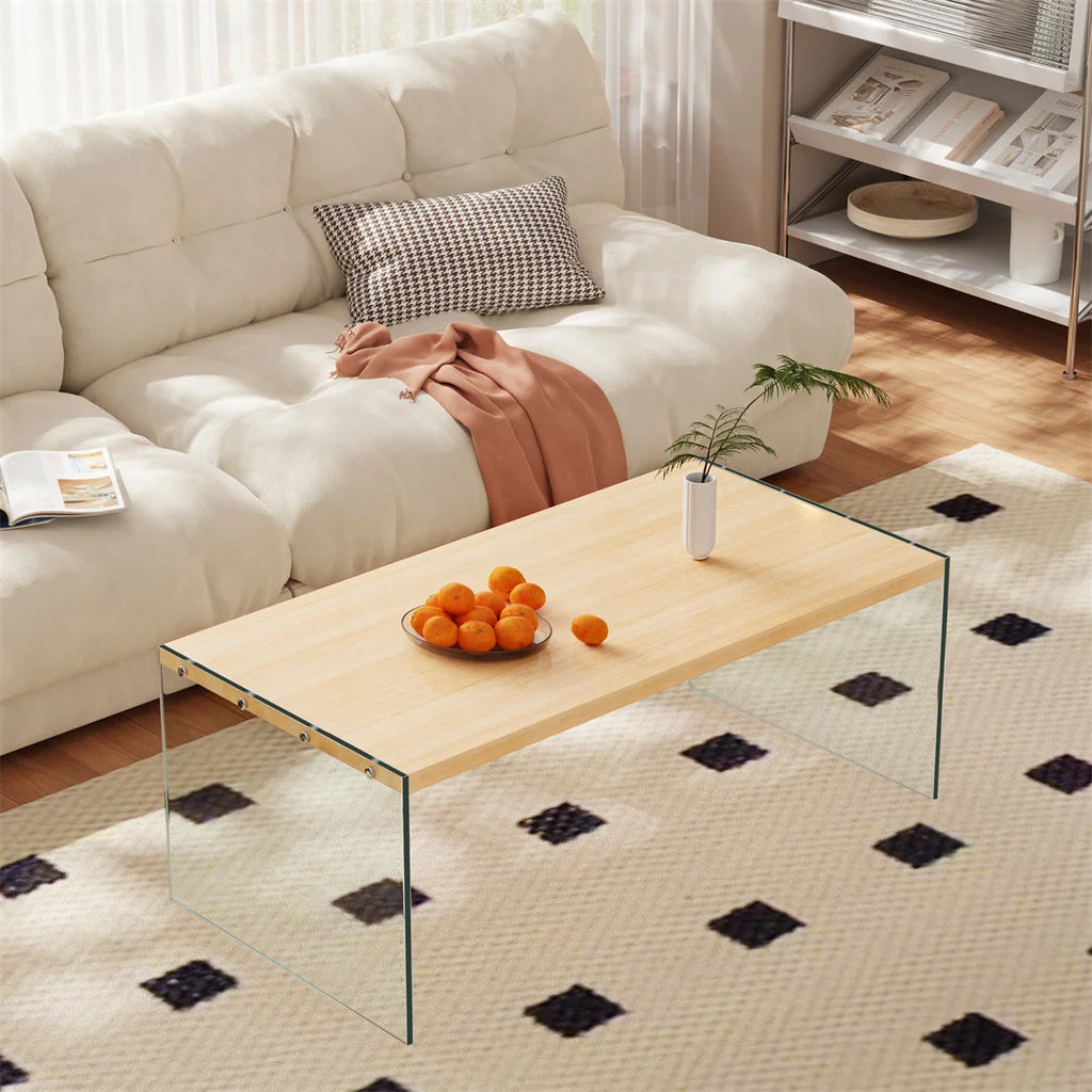 Modern Living Room Center Table 120x60cm Rectangle Wood Tabletop, Coffee Table, Tea Table with Tempered Glass Stand