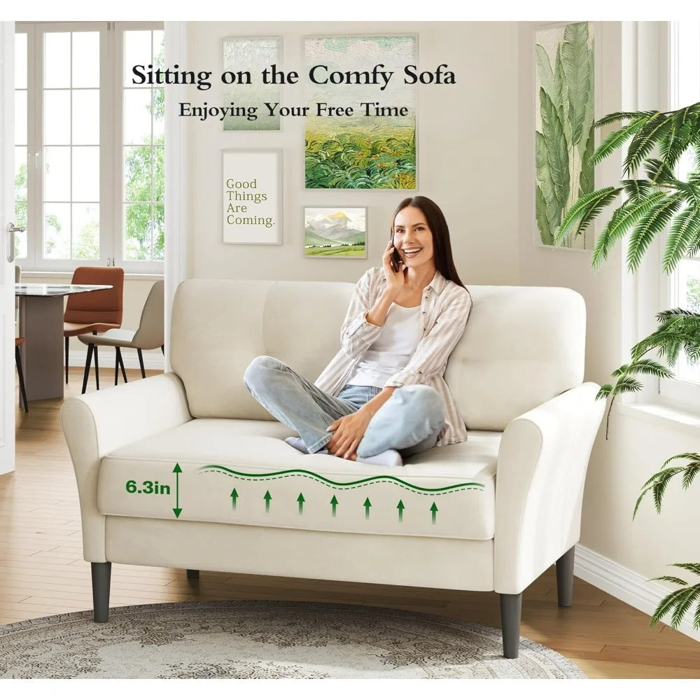 Compact Velvet Loveseat Sofa, 48 Depth, Cozy Seating for Bedrooms/Living Rooms