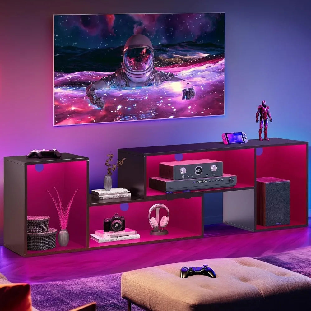 Transformable TV Stand w/String of LED Light, Modern Entertainment Center, Gaming TV
