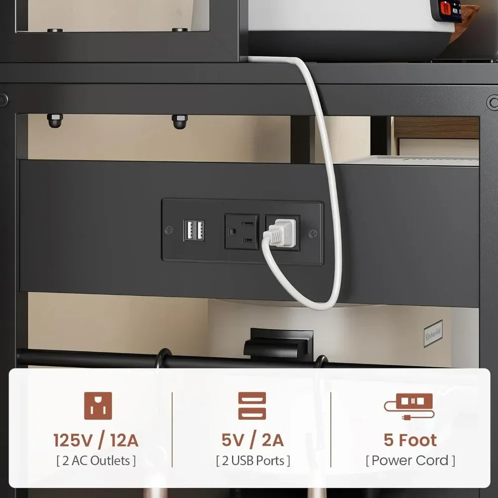 47.2 Inch Bakers Rack with Power Outlet, Microwave Stand with Storage, Farmhouse Coffee Bar Cabinet Station with Wine Rack