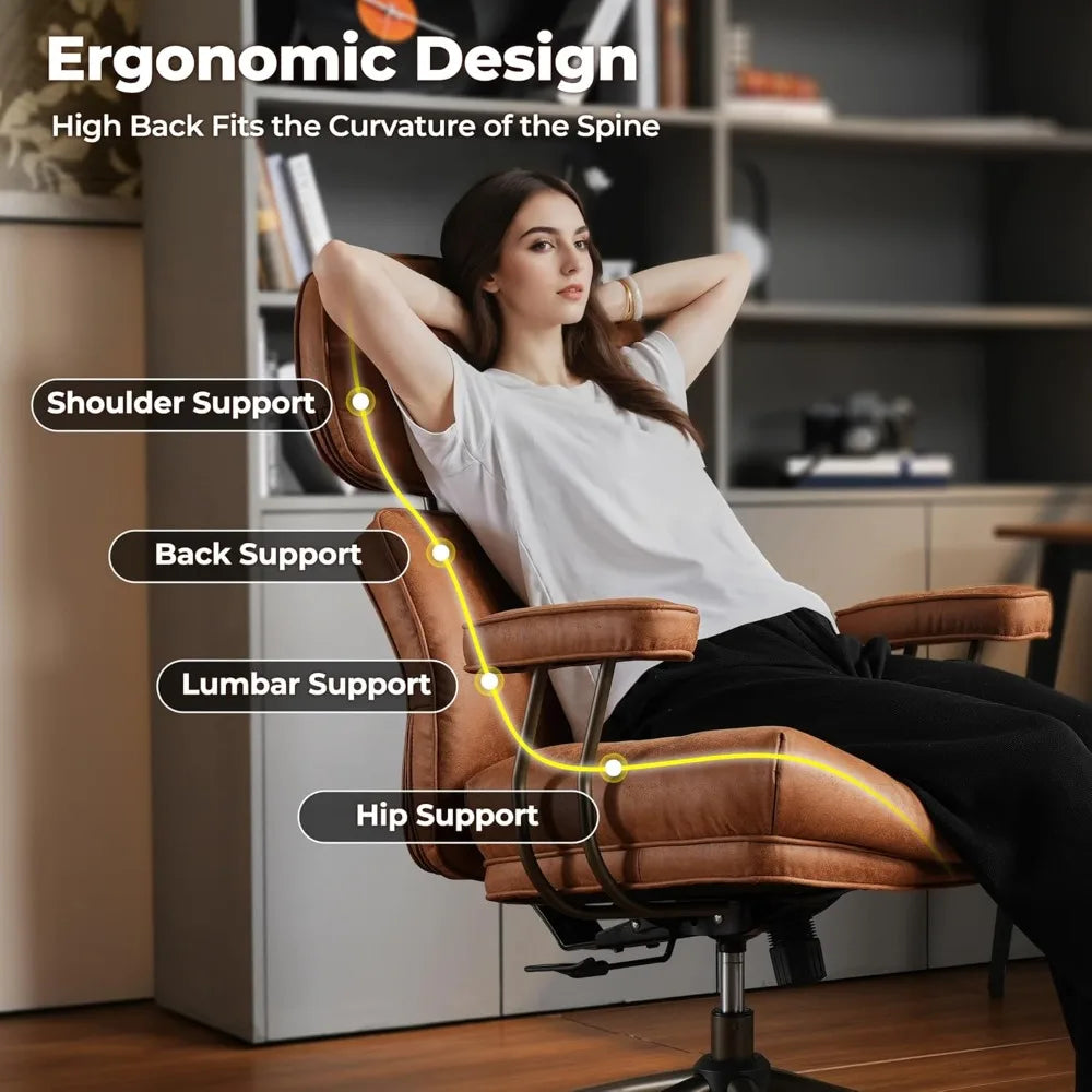 Ergonomic Home Office Chair, Faux Leather with Thickened Cushions, Comfy High Back/Swivel Rolling Executive Chair