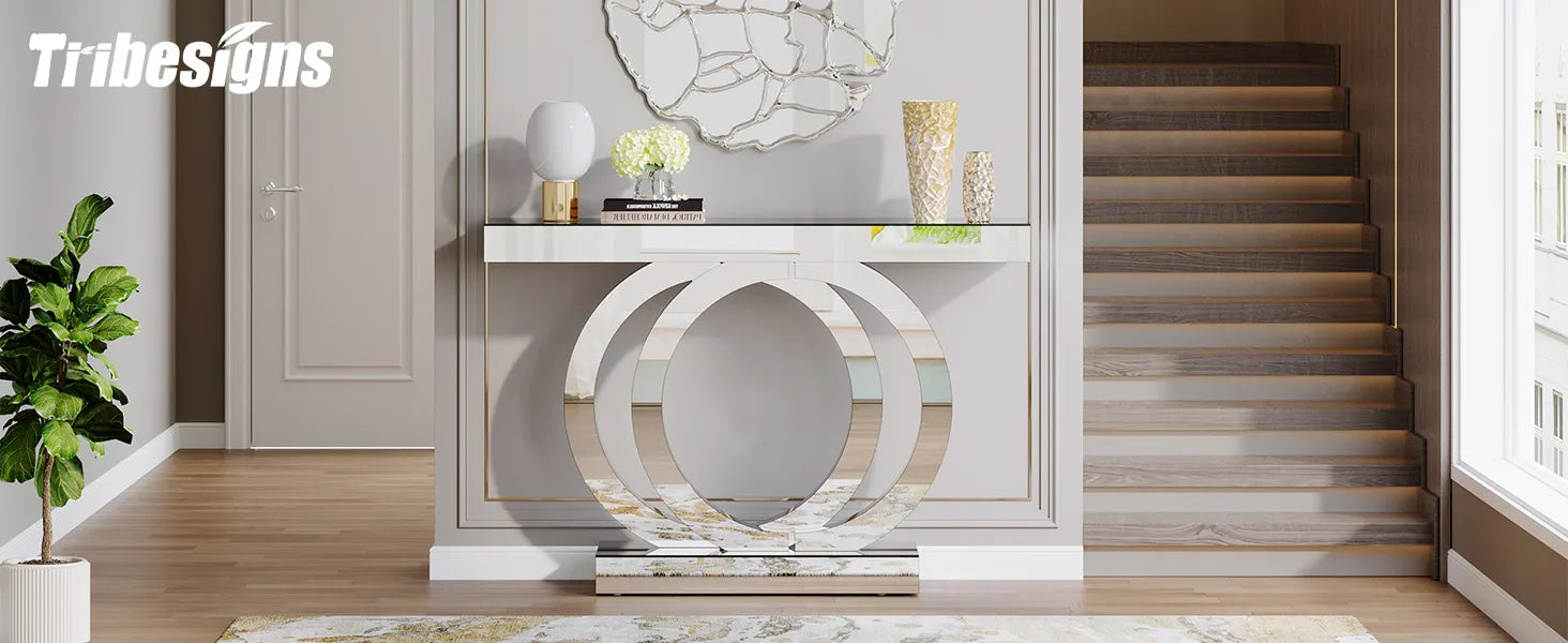 43.3-Inch (110cm) Mirrored Console, Entryway Table with Thickened Mirror Finish Tabletop