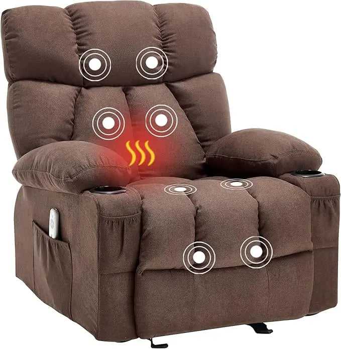 Massage Rocker Recliner Chair with Heat and Vibration, Ergonomic Rocking Lounge Chair , Comfy Overstuffed Recliner